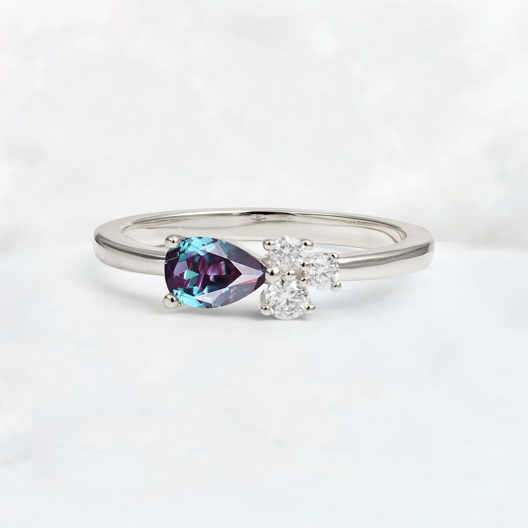 Minimalist East-West Pear Cut Alexandrite Engagement Ring - Additional view