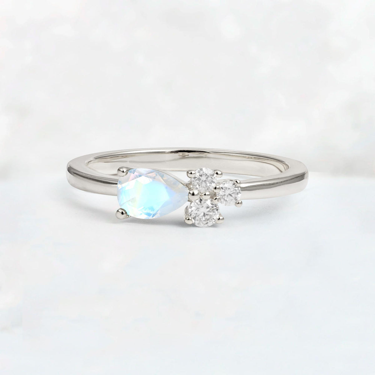Minimalist East-West Pear Cut Moonstone Engagement Ring - Additional view