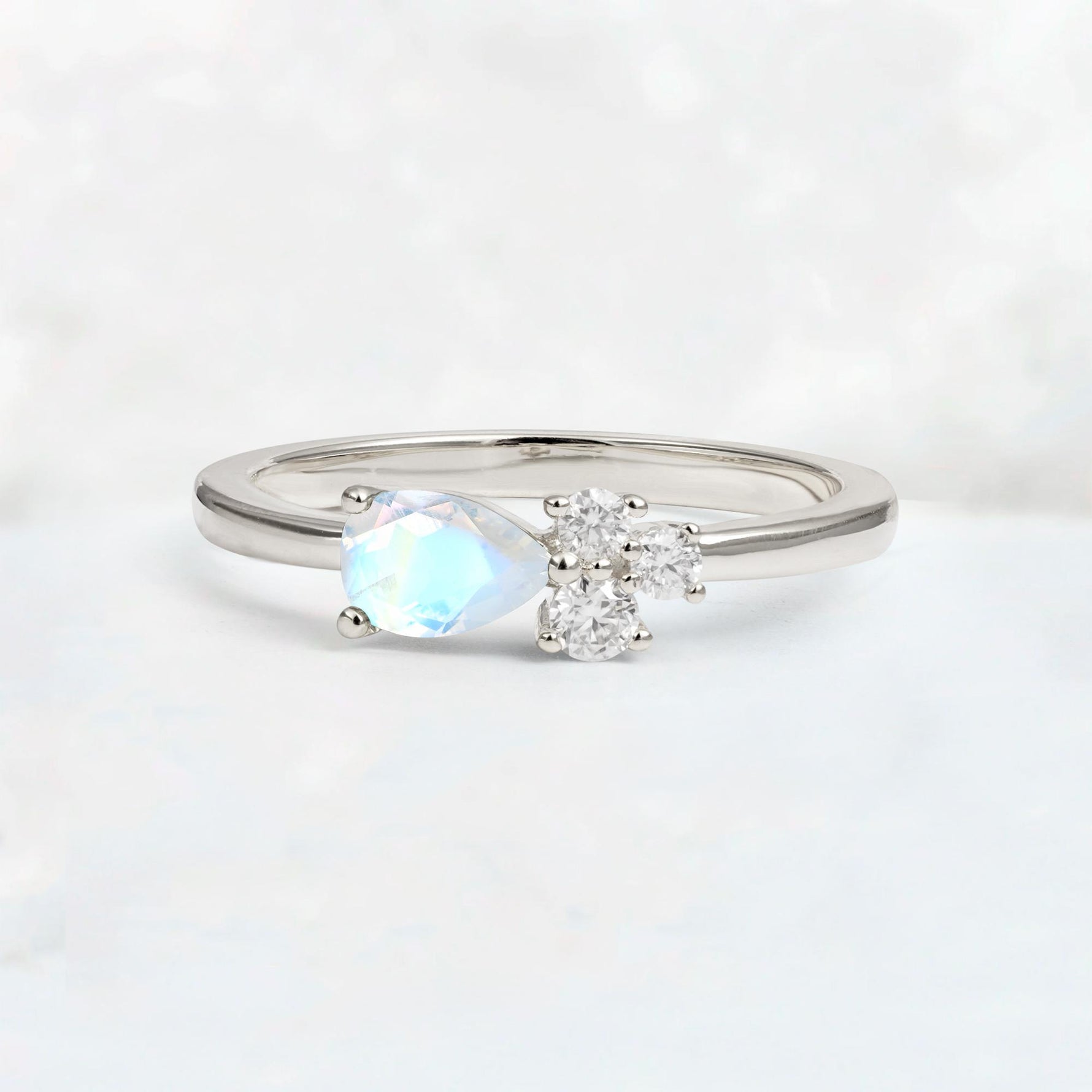 Minimalist East-West Pear Cut Moonstone Engagement Ring - Additional view