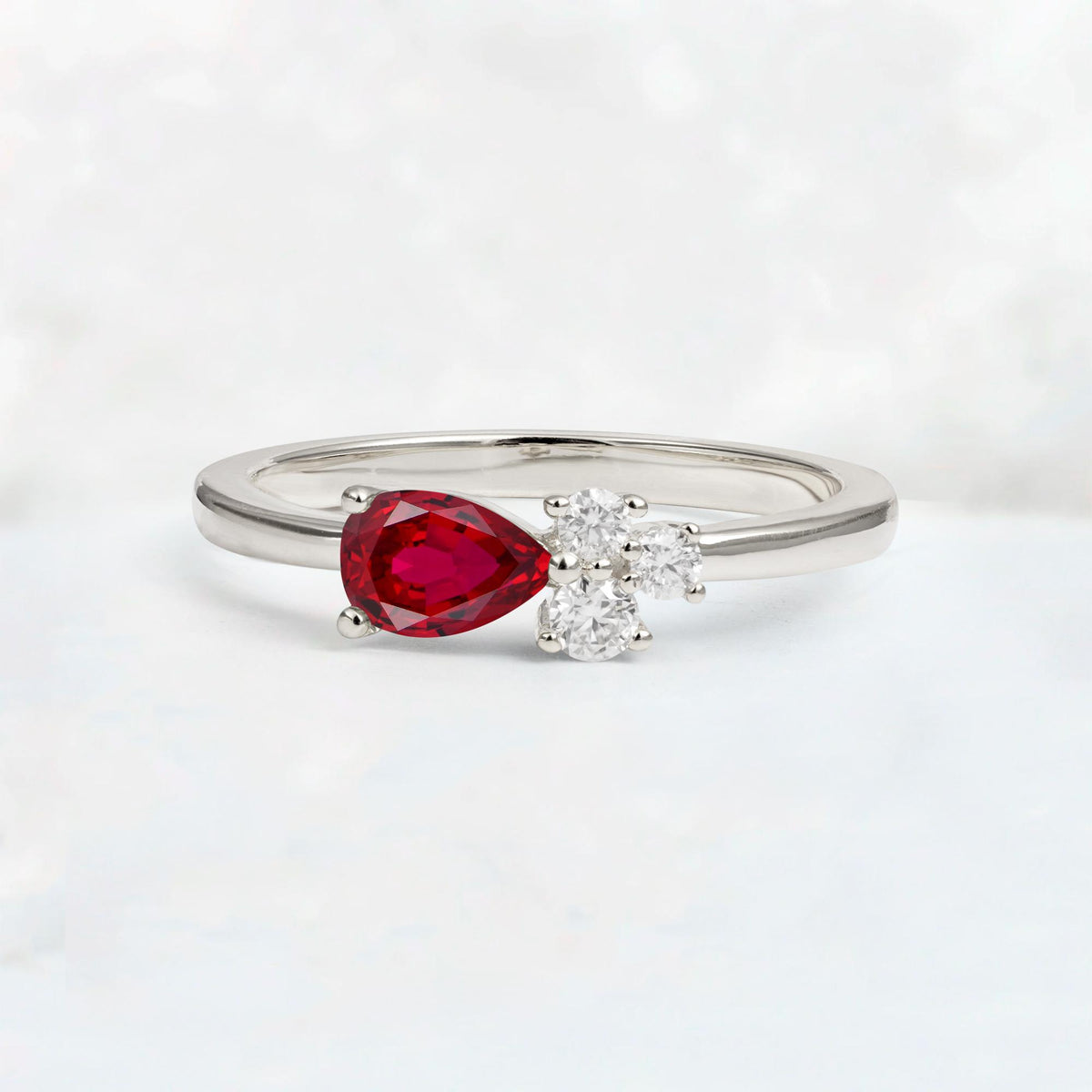 Minimalist East-West Pear Cut Ruby Engagement Ring - Additional view
