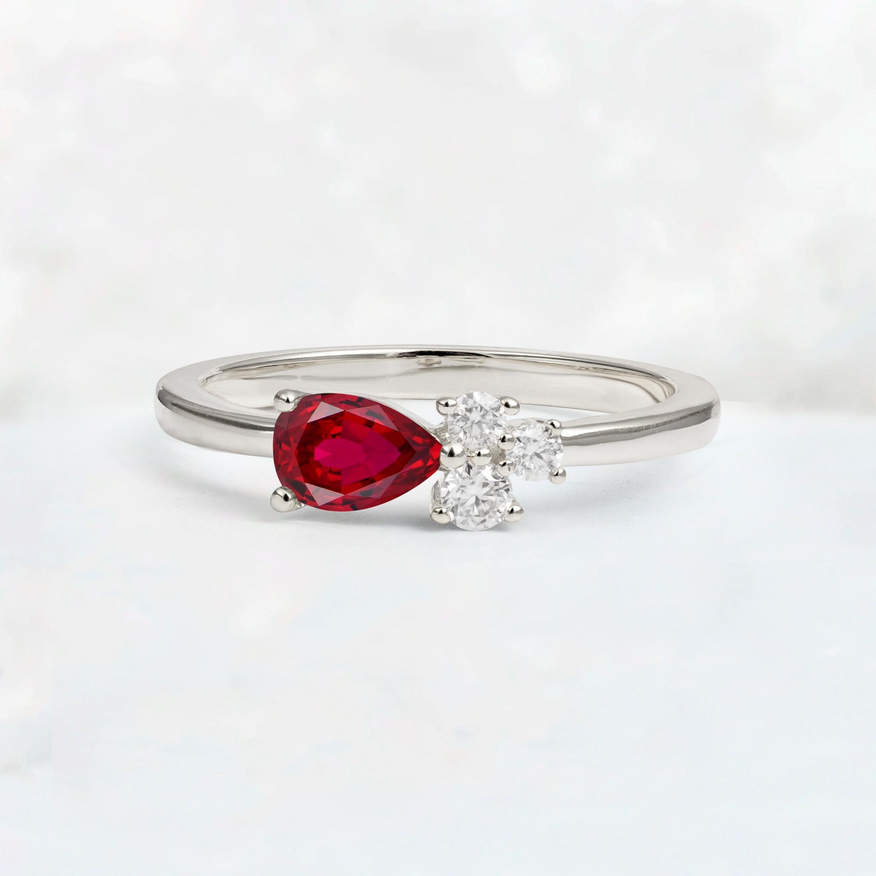 Minimalist East-West Pear Cut Ruby Engagement Ring - Additional view