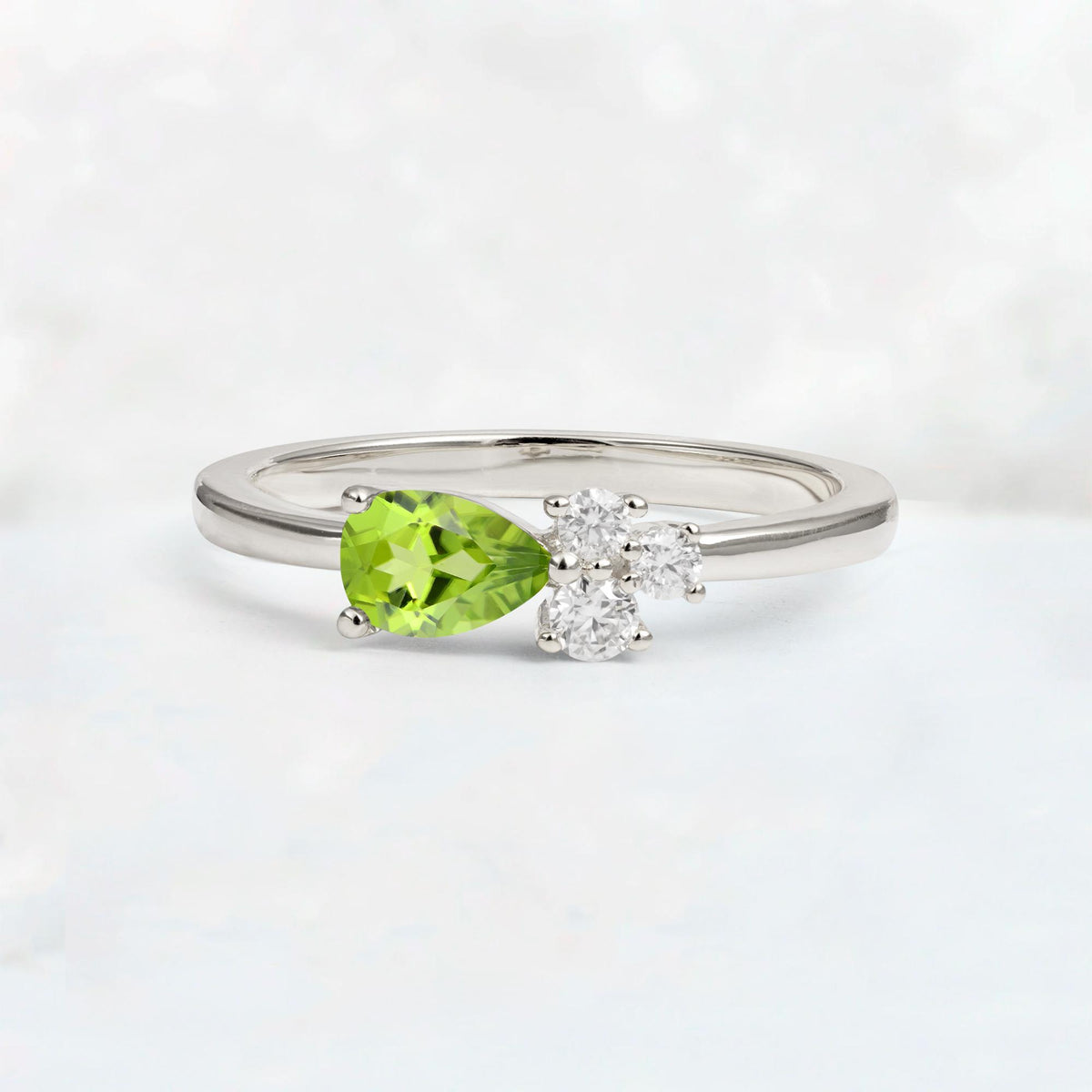 Minimalist East-West Pear Cut Peridot Engagement Ring - Additional view