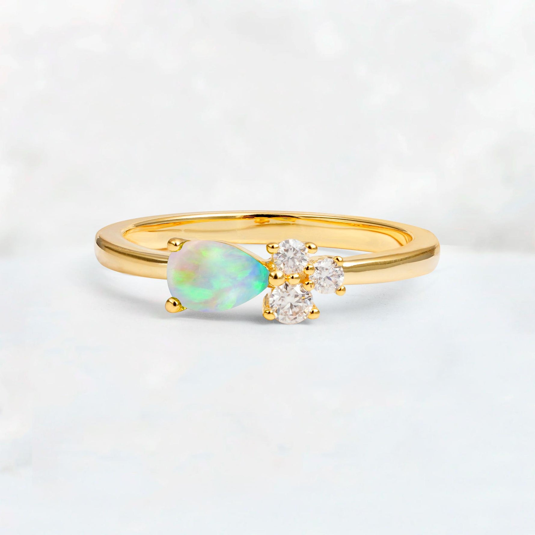 Minimalist East-West Pear Cut Fire Opal Engagement Ring - Additional view