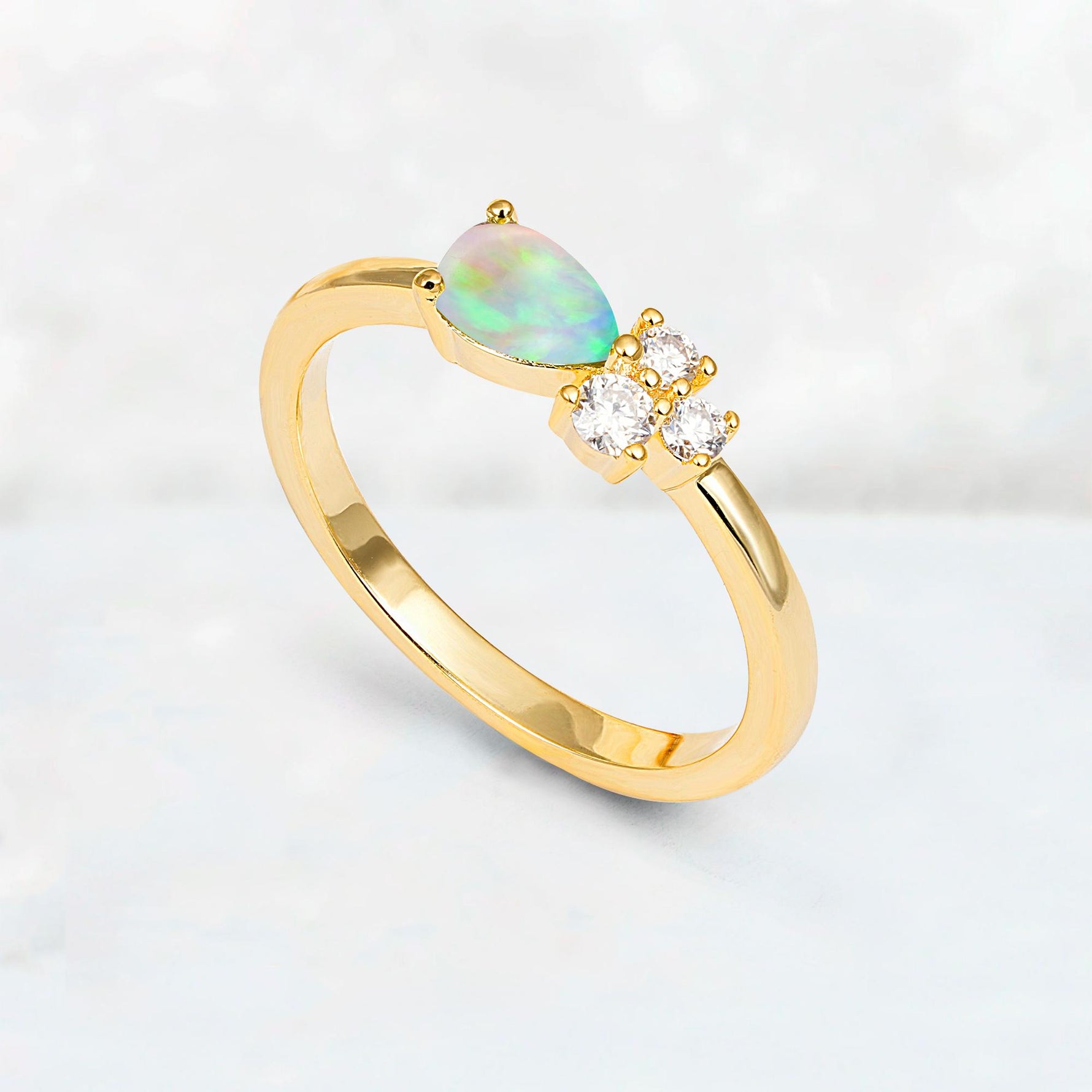 Minimalist East-West Pear Cut Fire Opal Engagement Ring - Additional view