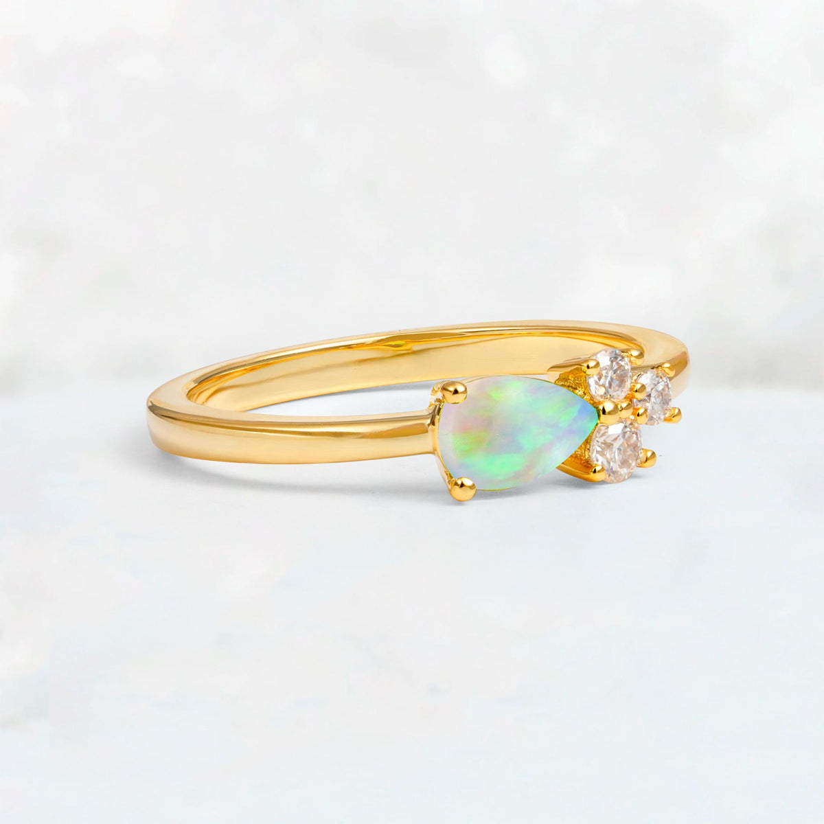 Minimalist East-West Pear Cut Fire Opal Engagement Ring - Additional view