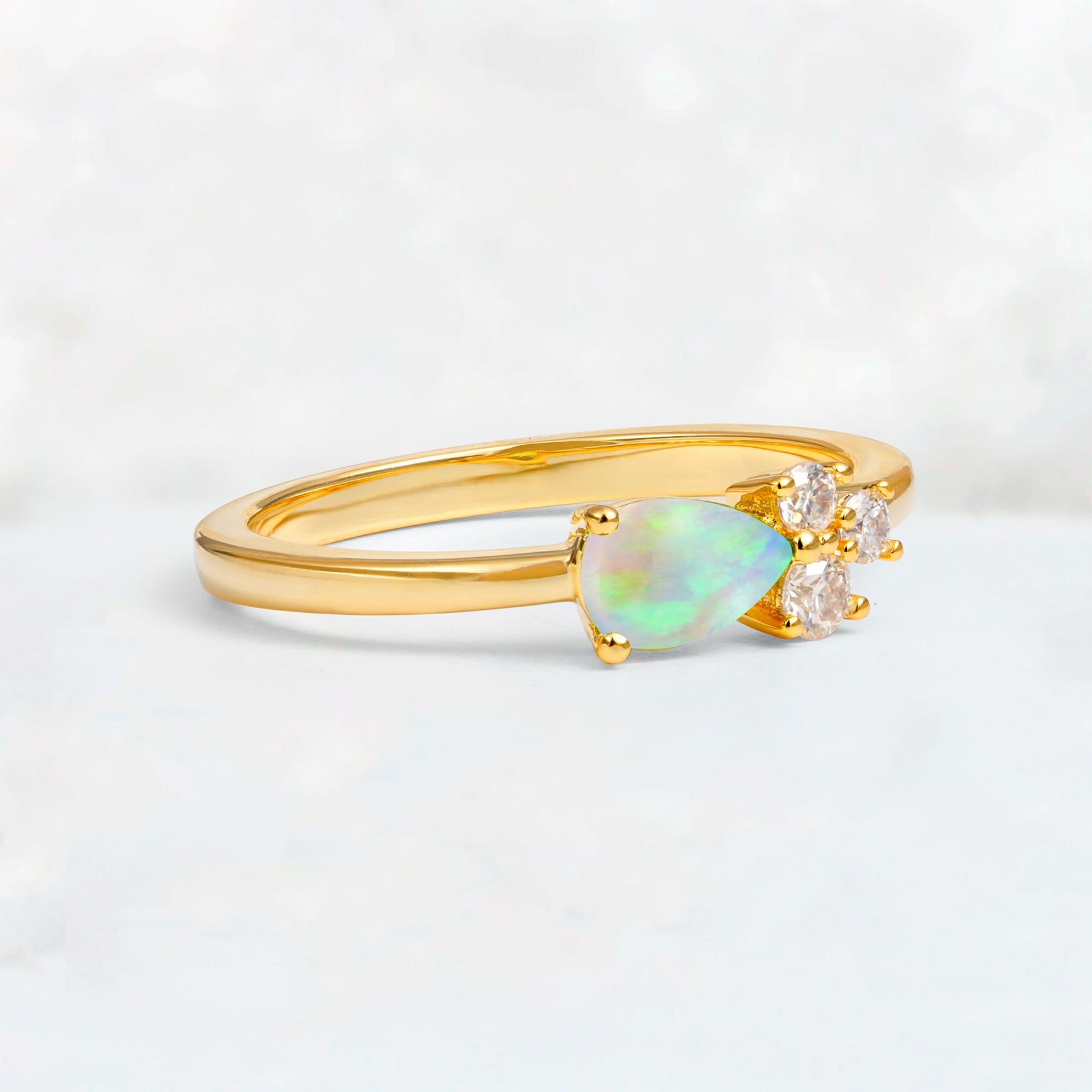 Minimalist East-West Pear Cut Fire Opal Engagement Ring - Additional view