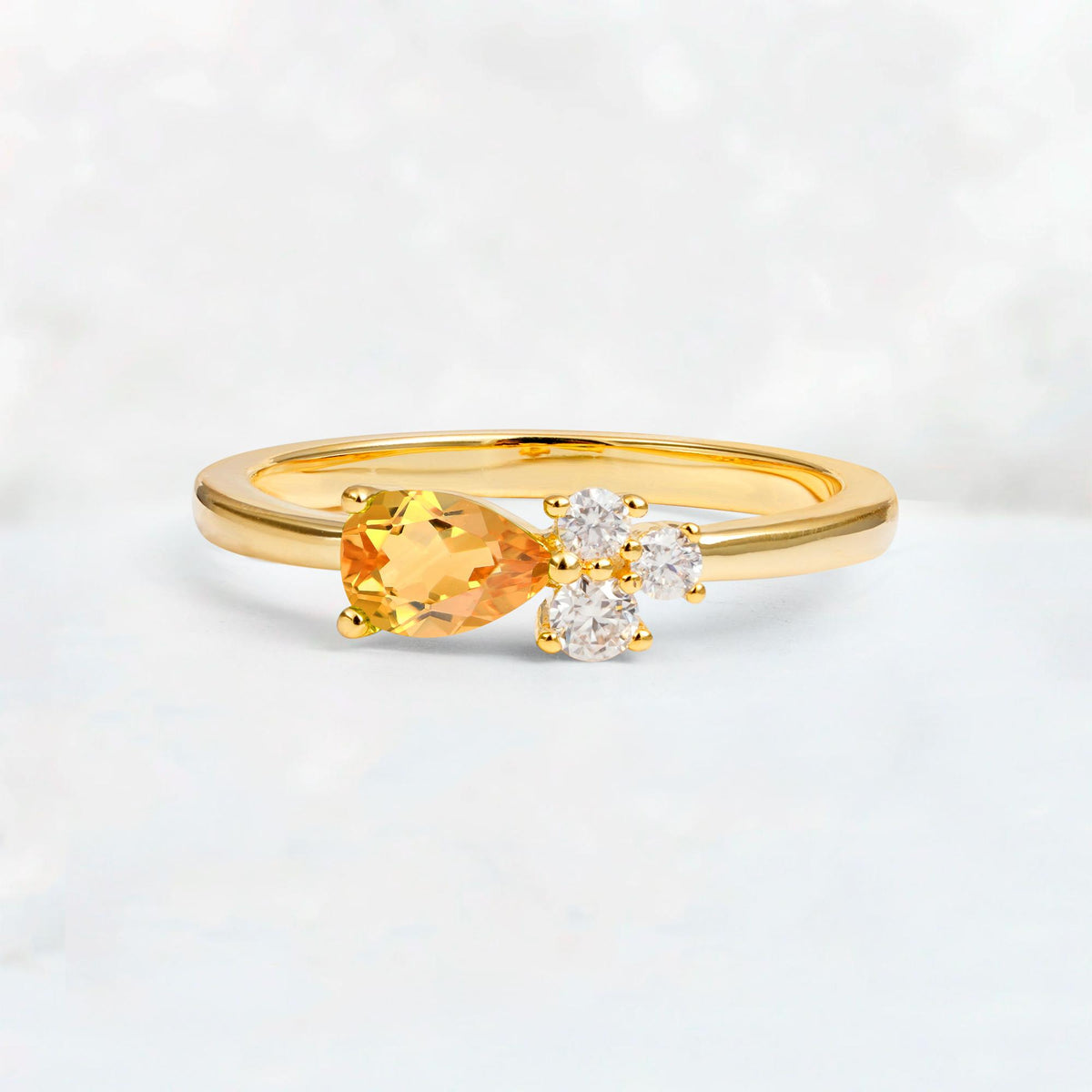 Minimalist East-West Pear Cut Citrine Engagement Ring - Additional view