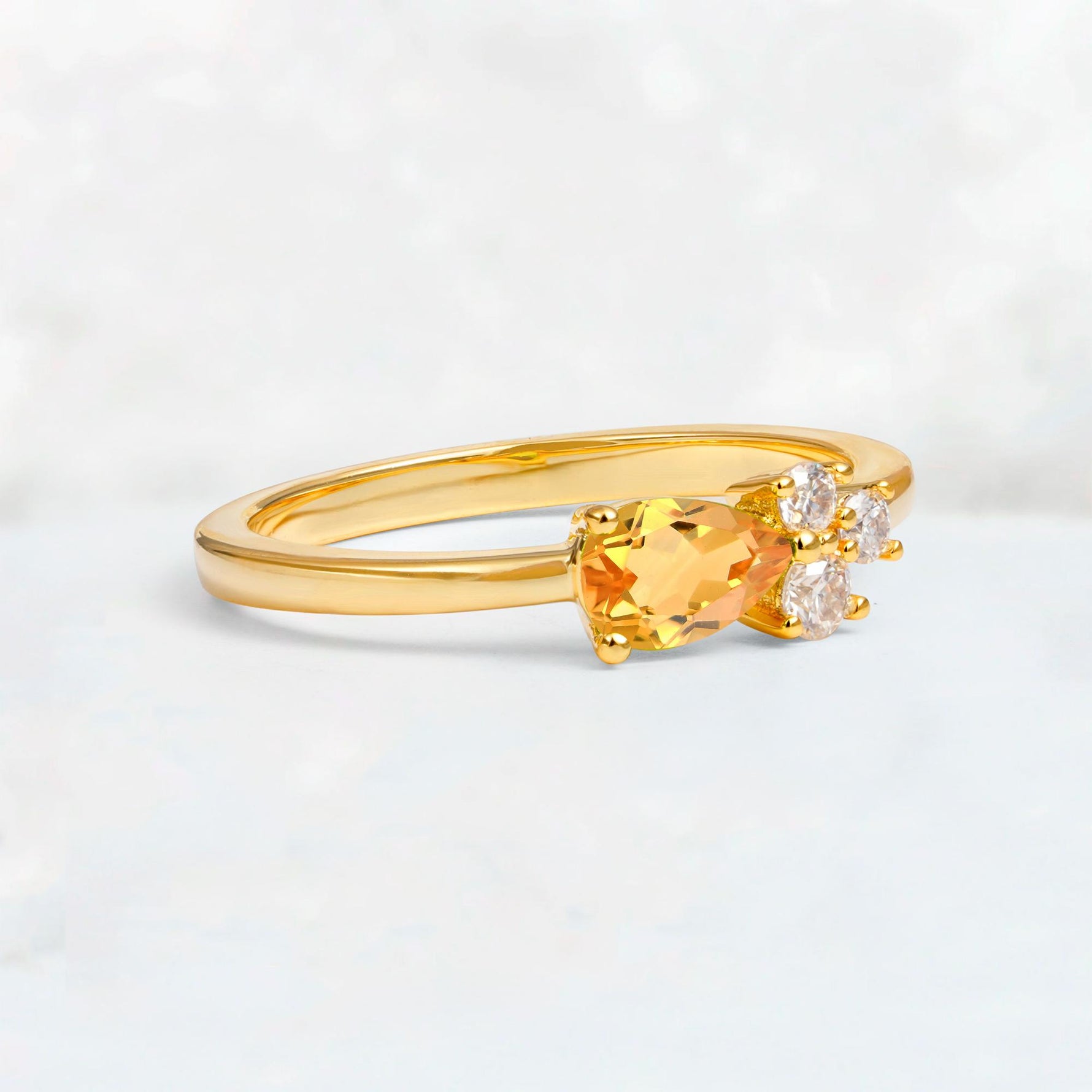 Minimalist East-West Pear Cut Citrine Engagement Ring - Additional view