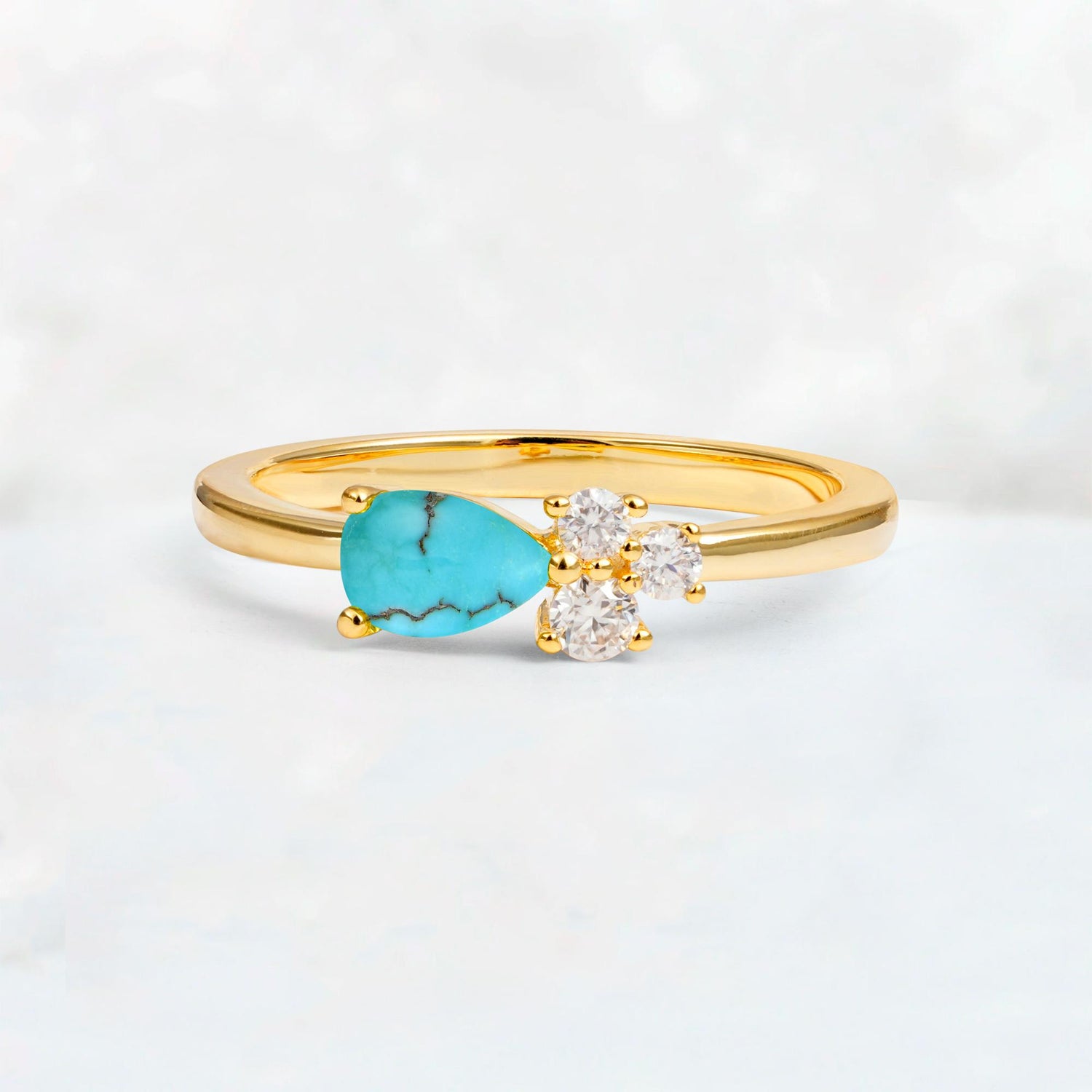 Minimalist East-West Pear Cut Turquoise Engagement Ring - Additional view