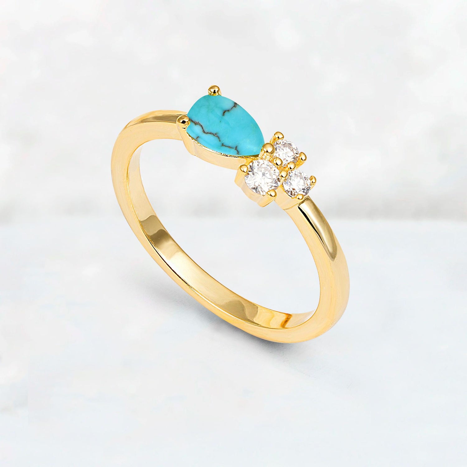 Minimalist East-West Pear Cut Turquoise Engagement Ring - Additional view