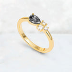Minimalist East-West Pear Cut Black Rutilated Quartz Engagement Ring - Additional view
