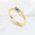 Minimalist East-West Pear Cut Moss Agate Engagement Ring - Additional view