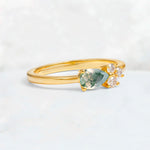 Minimalist East-West Pear Cut Moss Agate Engagement Ring - Additional view