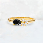 Minimalist East-West Pear Cut Black Onyx Engagement Ring - Additional view