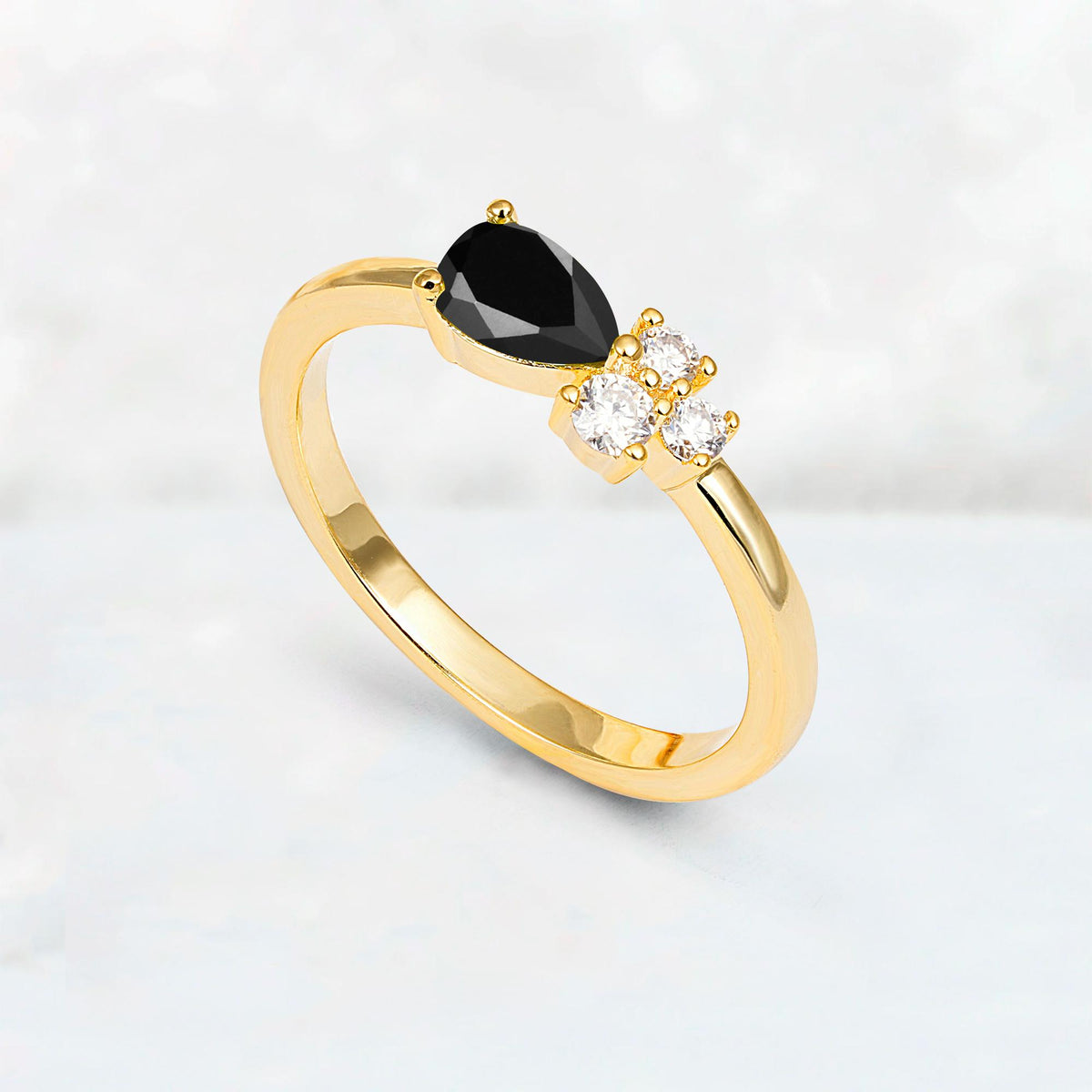 Minimalist East-West Pear Cut Black Onyx Engagement Ring - Additional view