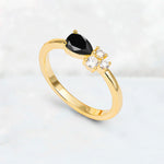 Minimalist East-West Pear Cut Black Onyx Engagement Ring - Additional view