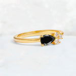 Minimalist East-West Pear Cut Black Onyx Engagement Ring - Additional view
