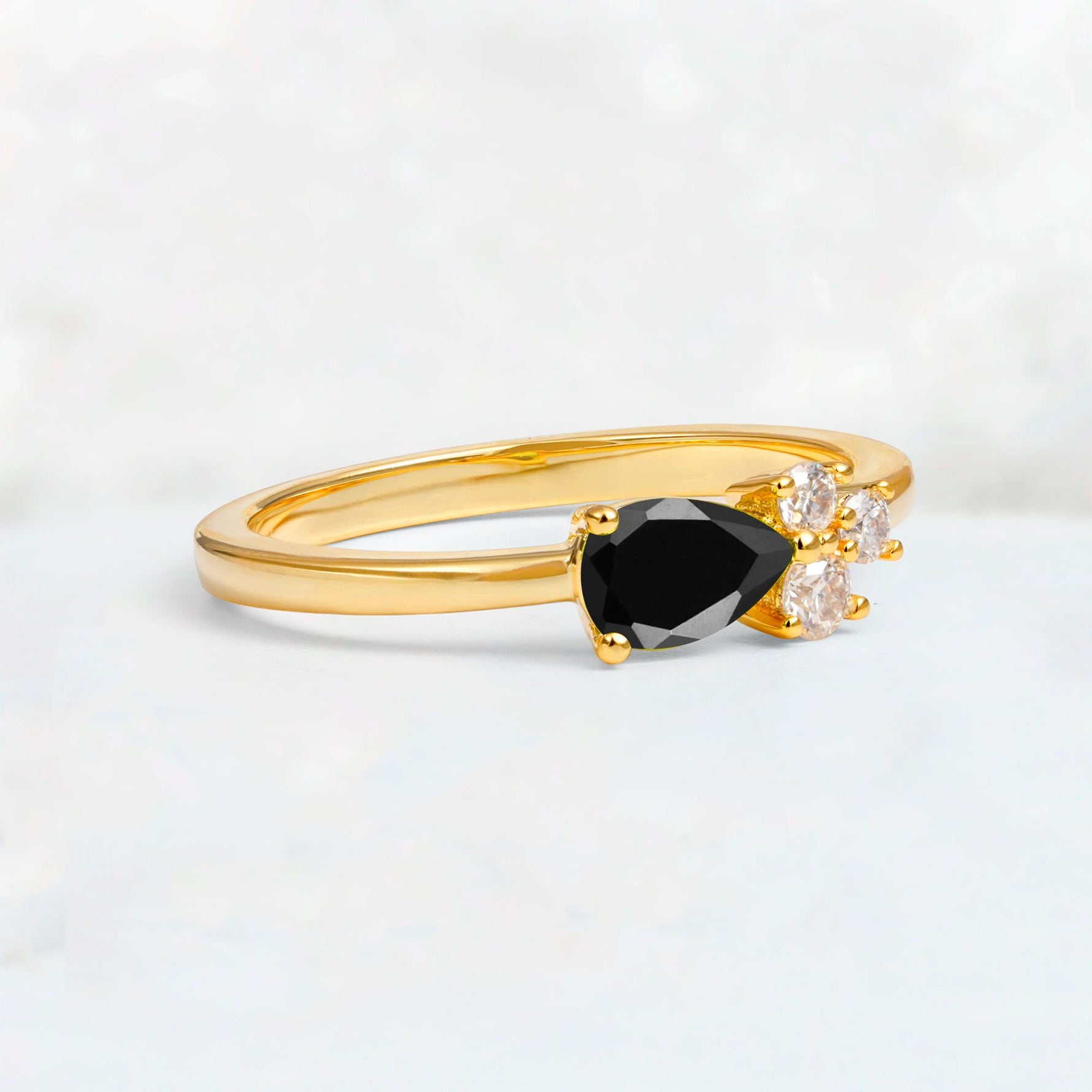 Minimalist East-West Pear Cut Black Onyx Engagement Ring - Additional view