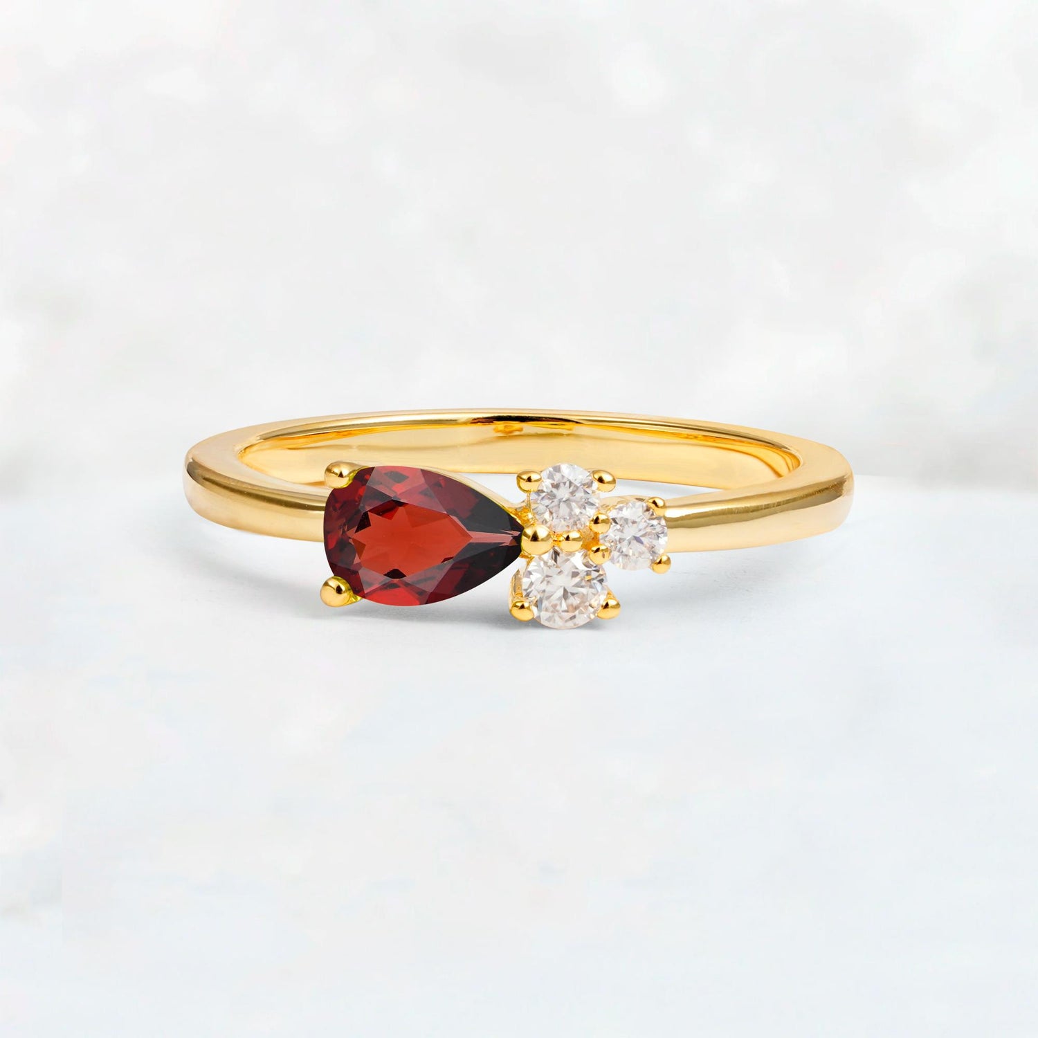 Minimalist East-West Pear Cut Garnet Engagement Ring - Additional view