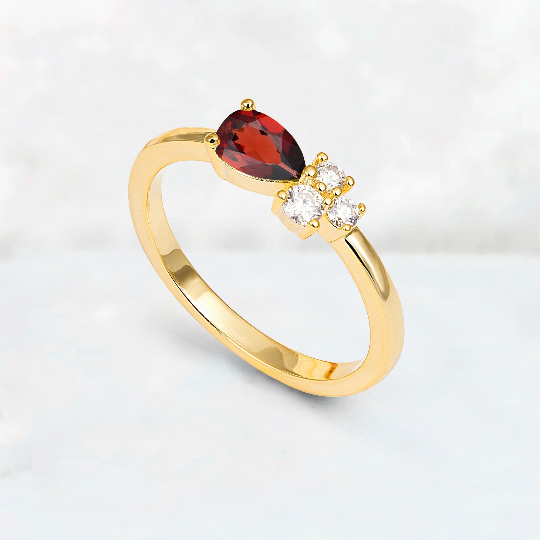 Minimalist East-West Pear Cut Garnet Engagement Ring - Additional view