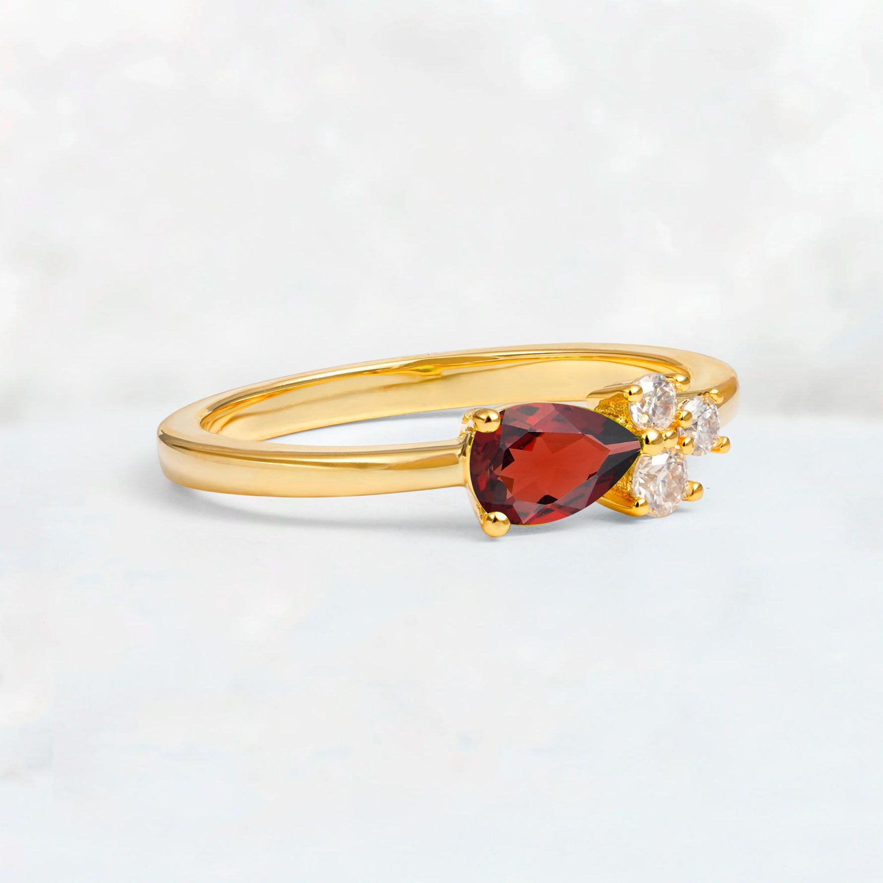 Minimalist East-West Pear Cut Garnet Engagement Ring - Additional view