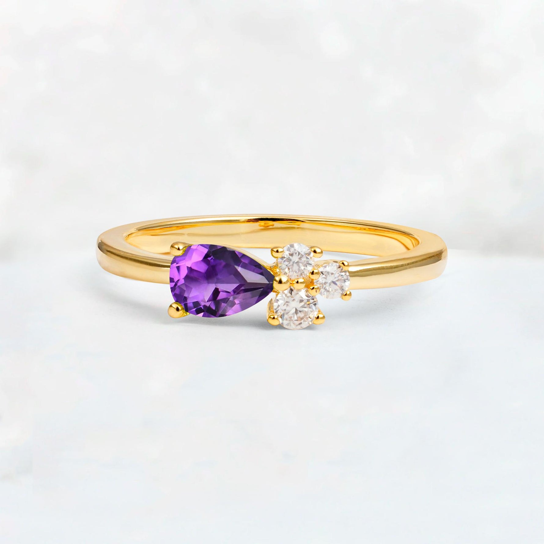 Minimalist East-West Pear Cut Amethyst Engagement Ring - Additional view