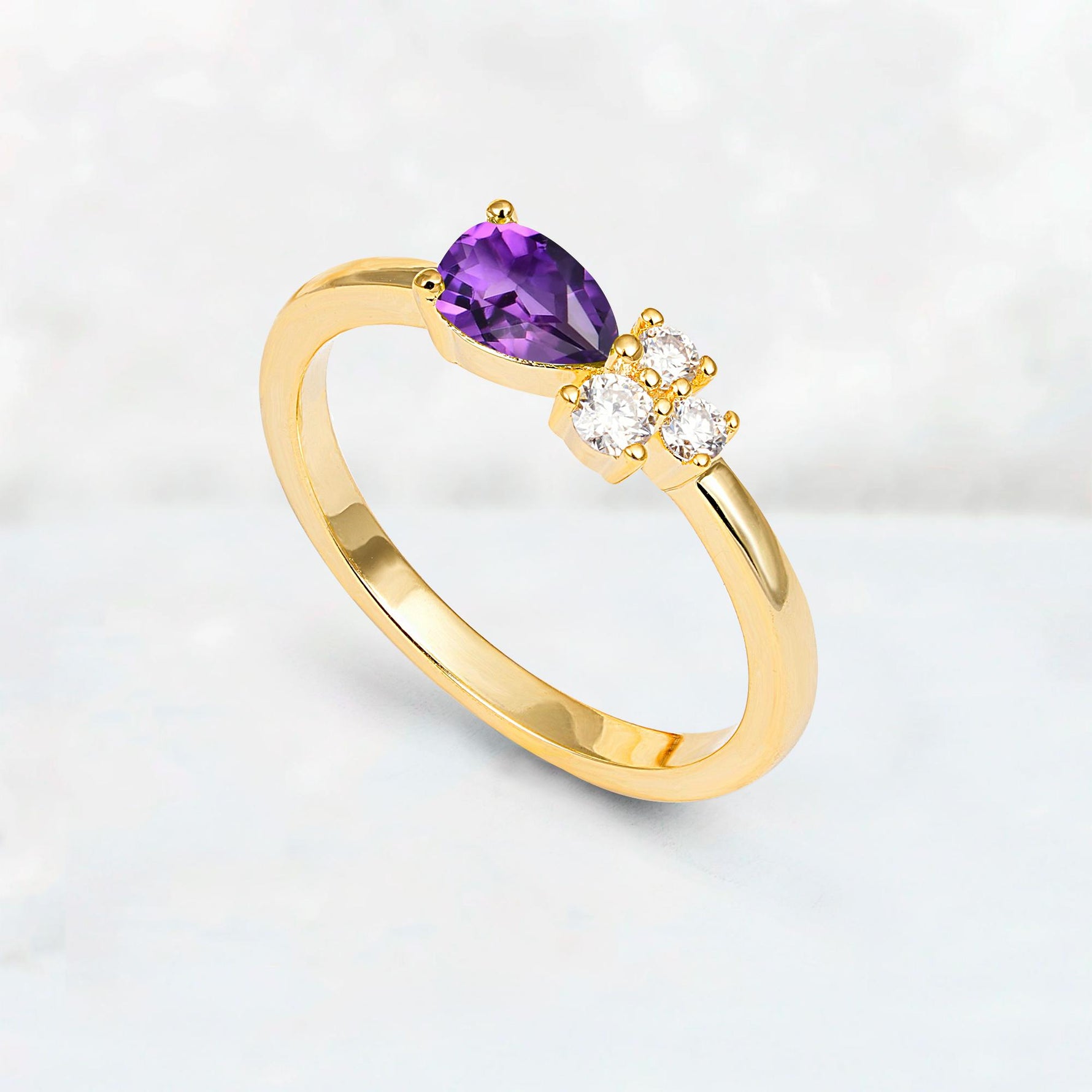 Minimalist East-West Pear Cut Amethyst Engagement Ring - Additional view