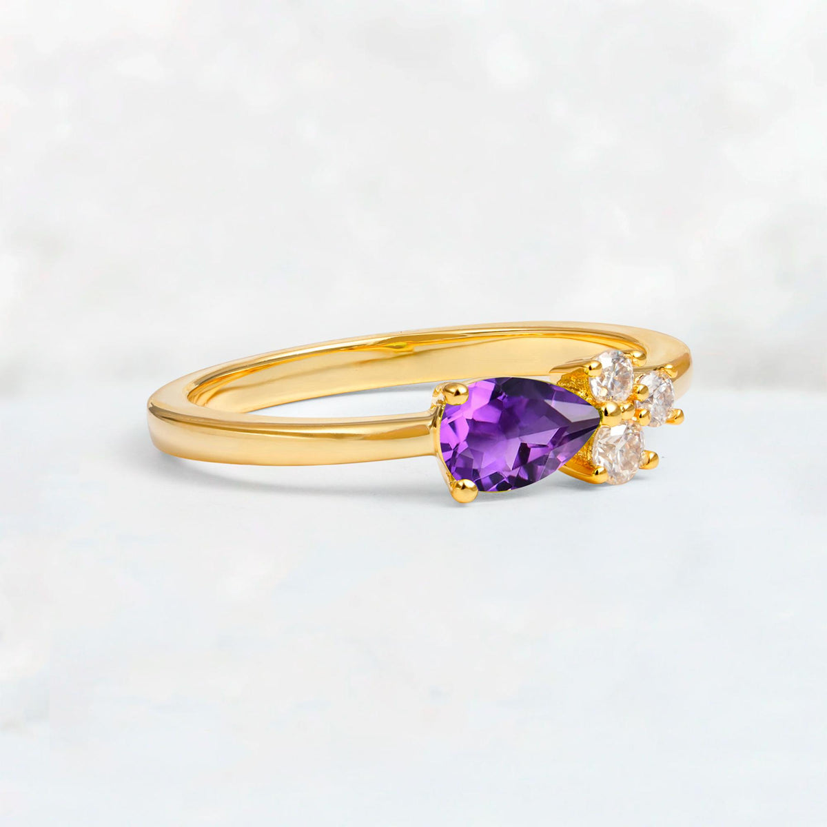 Minimalist East-West Pear Cut Amethyst Engagement Ring - Additional view