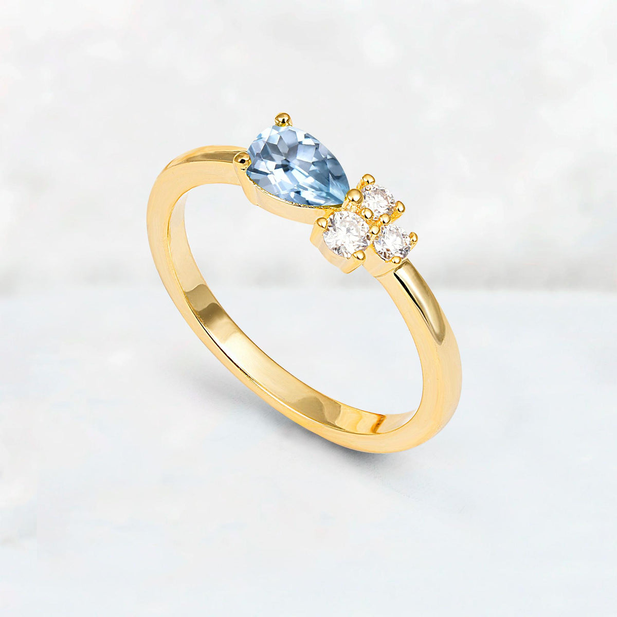 Minimalist East-West Pear Cut Aquamarine Engagement Ring - Additional view