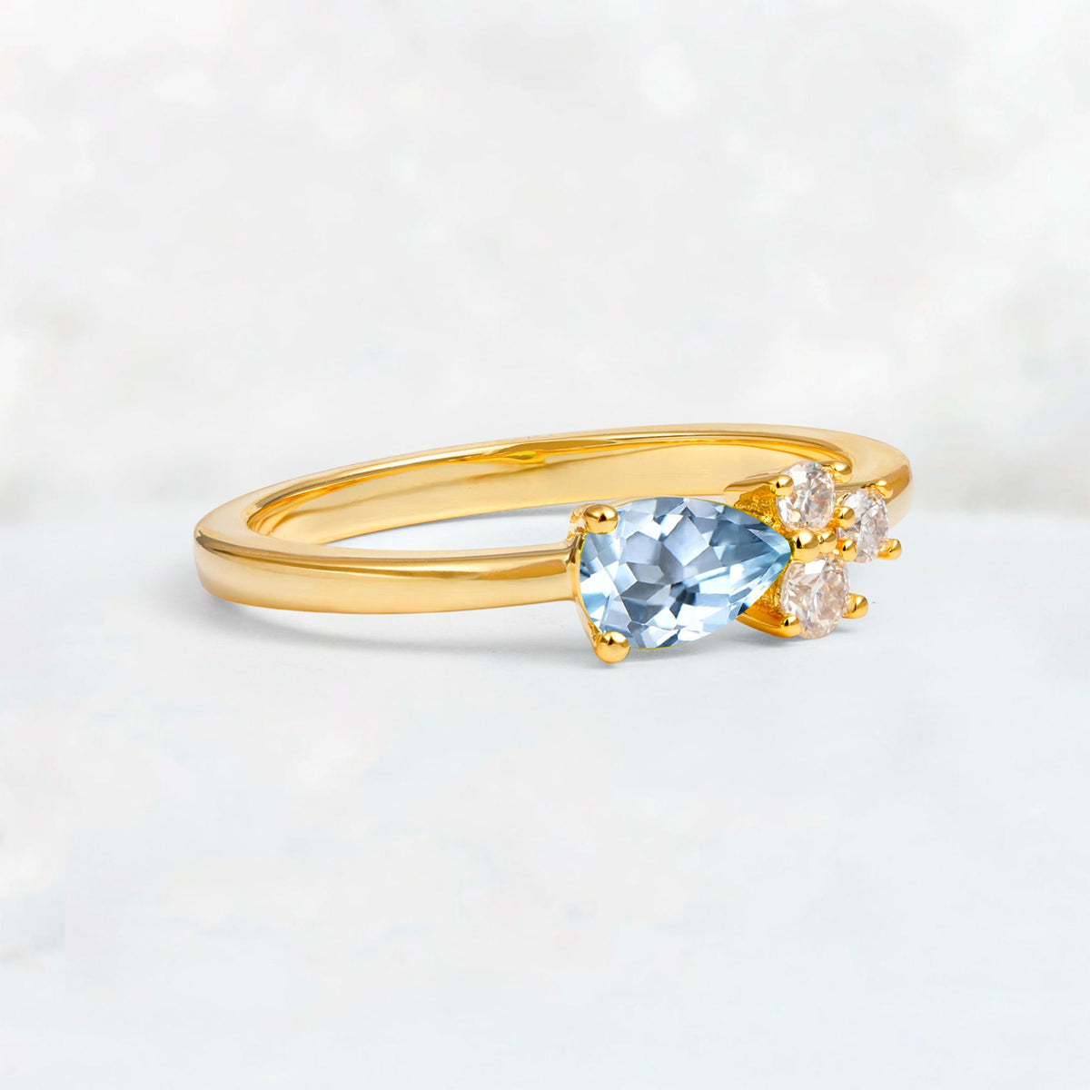 Minimalist East-West Pear Cut Aquamarine Engagement Ring - Additional view