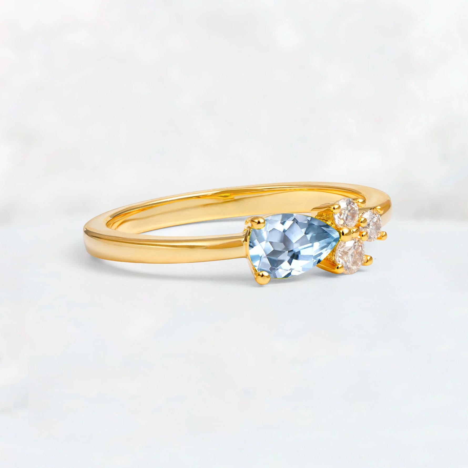 Minimalist East-West Pear Cut Aquamarine Engagement Ring - Additional view
