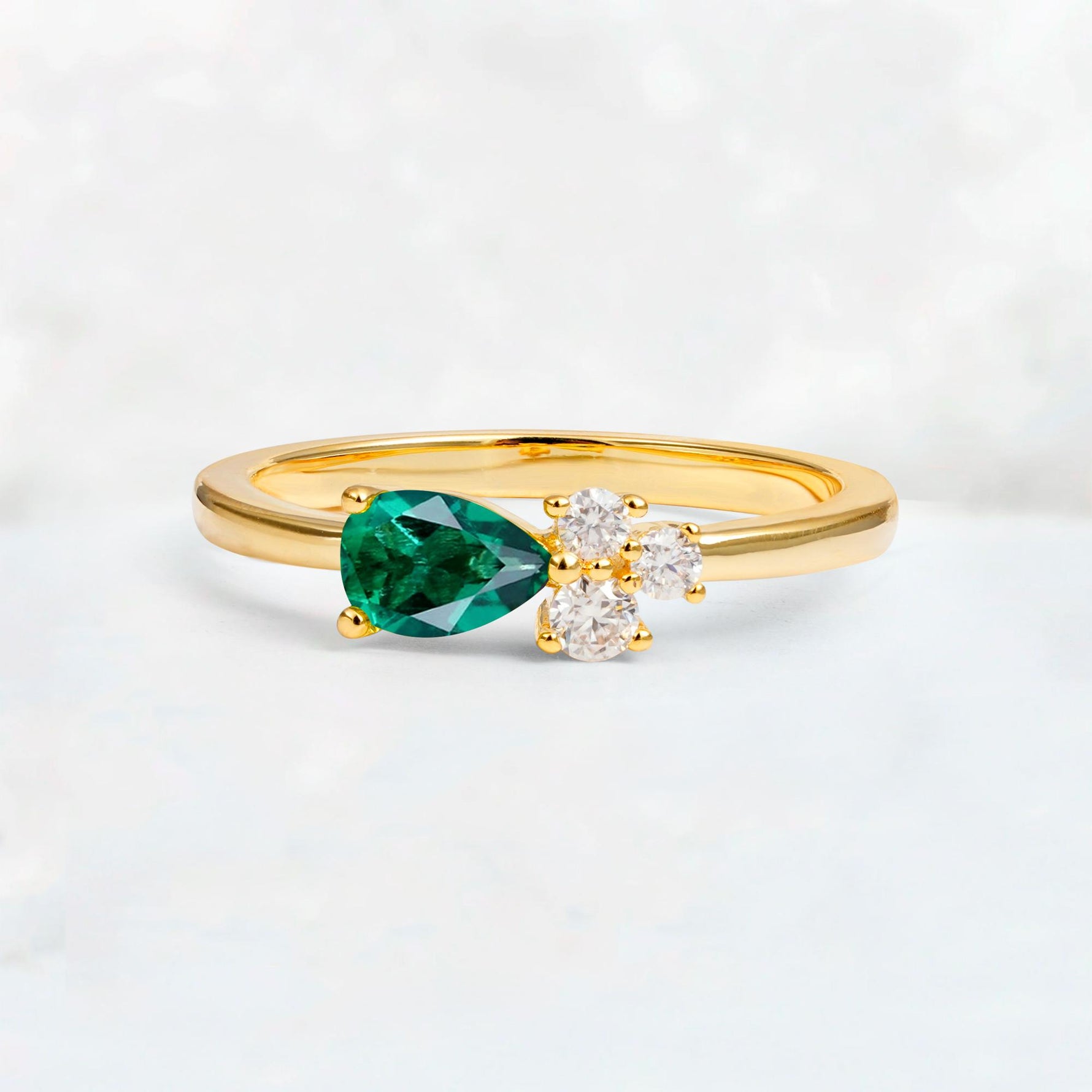 Minimalist East-West Pear Cut Emerald Engagement Ring - Additional view