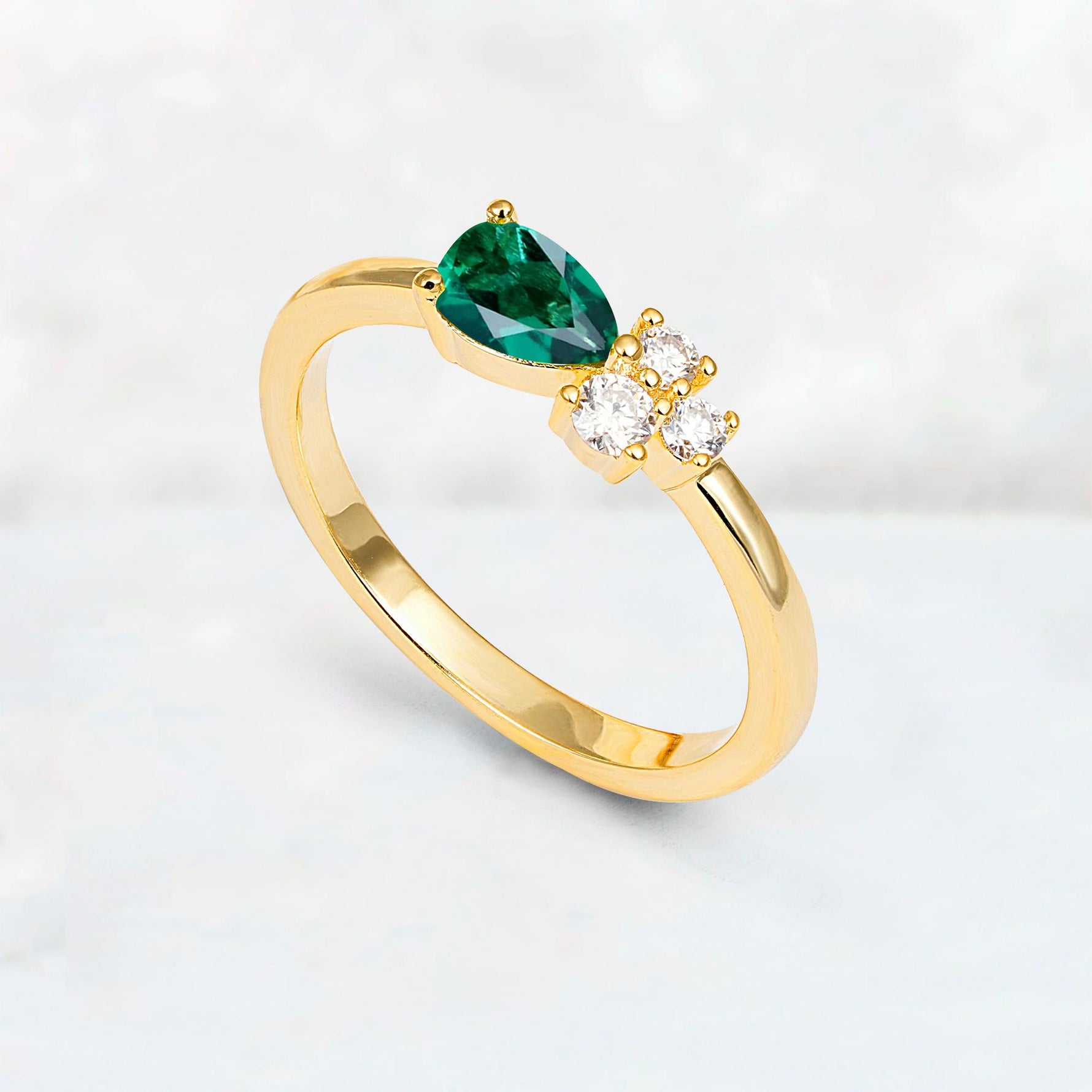 Minimalist East-West Pear Cut Emerald Engagement Ring - Additional view