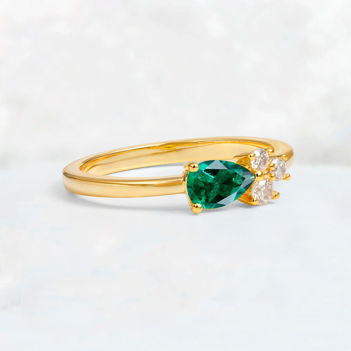 Minimalist East-West Pear Cut Emerald Engagement Ring - Additional view