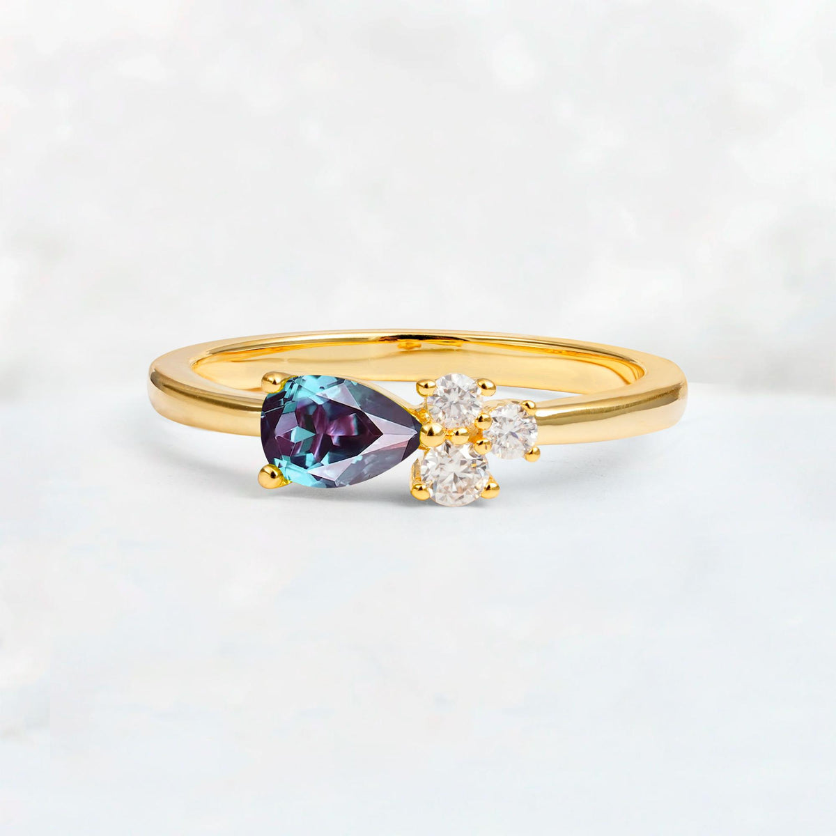 Minimalist East-West Pear Cut Alexandrite Engagement Ring - Additional view
