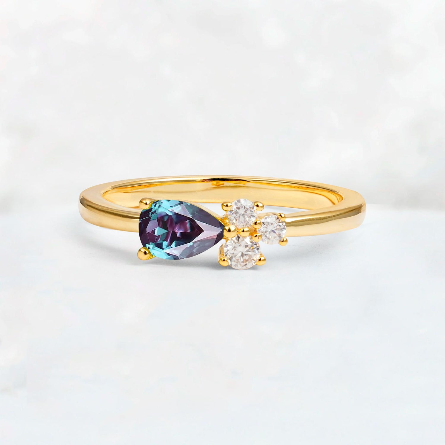 Minimalist East-West Pear Cut Alexandrite Engagement Ring - Additional view