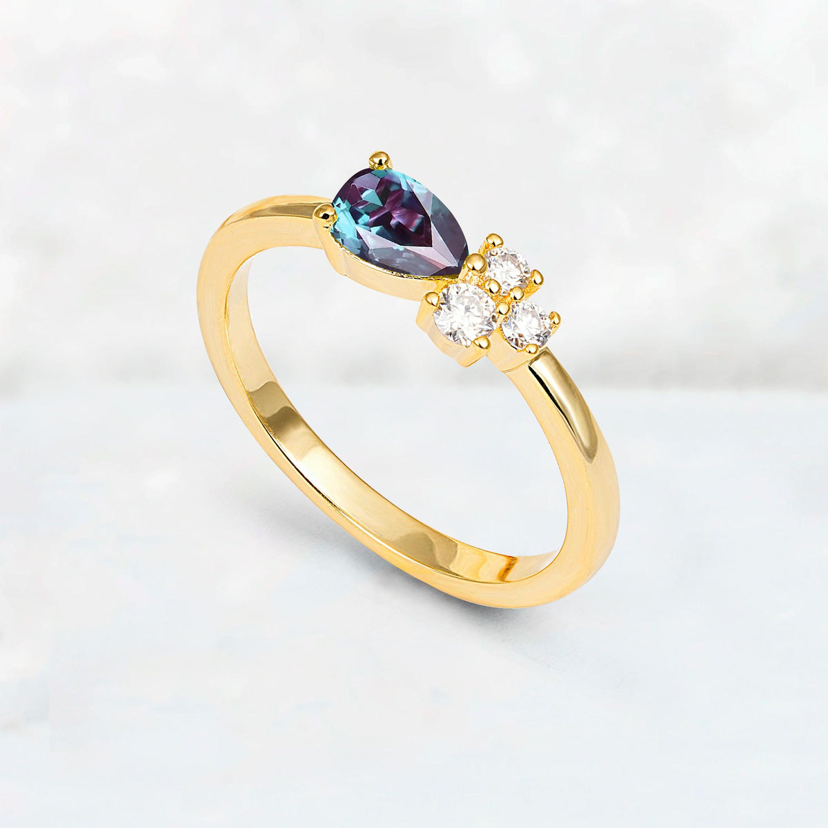 Minimalist East-West Pear Cut Alexandrite Engagement Ring - Additional view