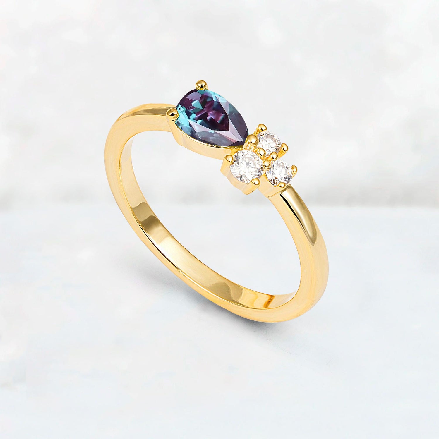 Minimalist East-West Pear Cut Alexandrite Engagement Ring - Additional view