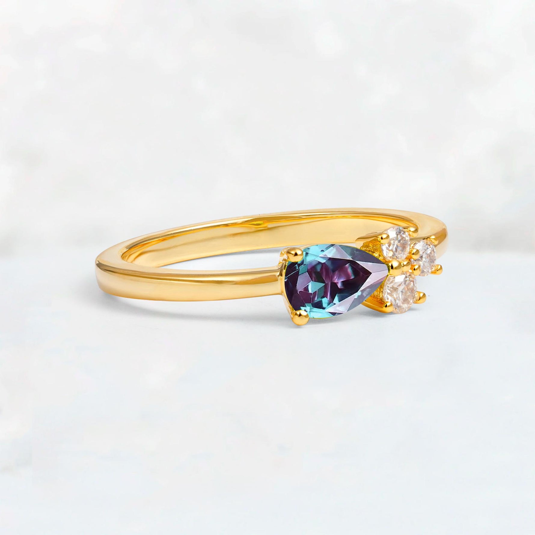 Minimalist East-West Pear Cut Alexandrite Engagement Ring - Additional view