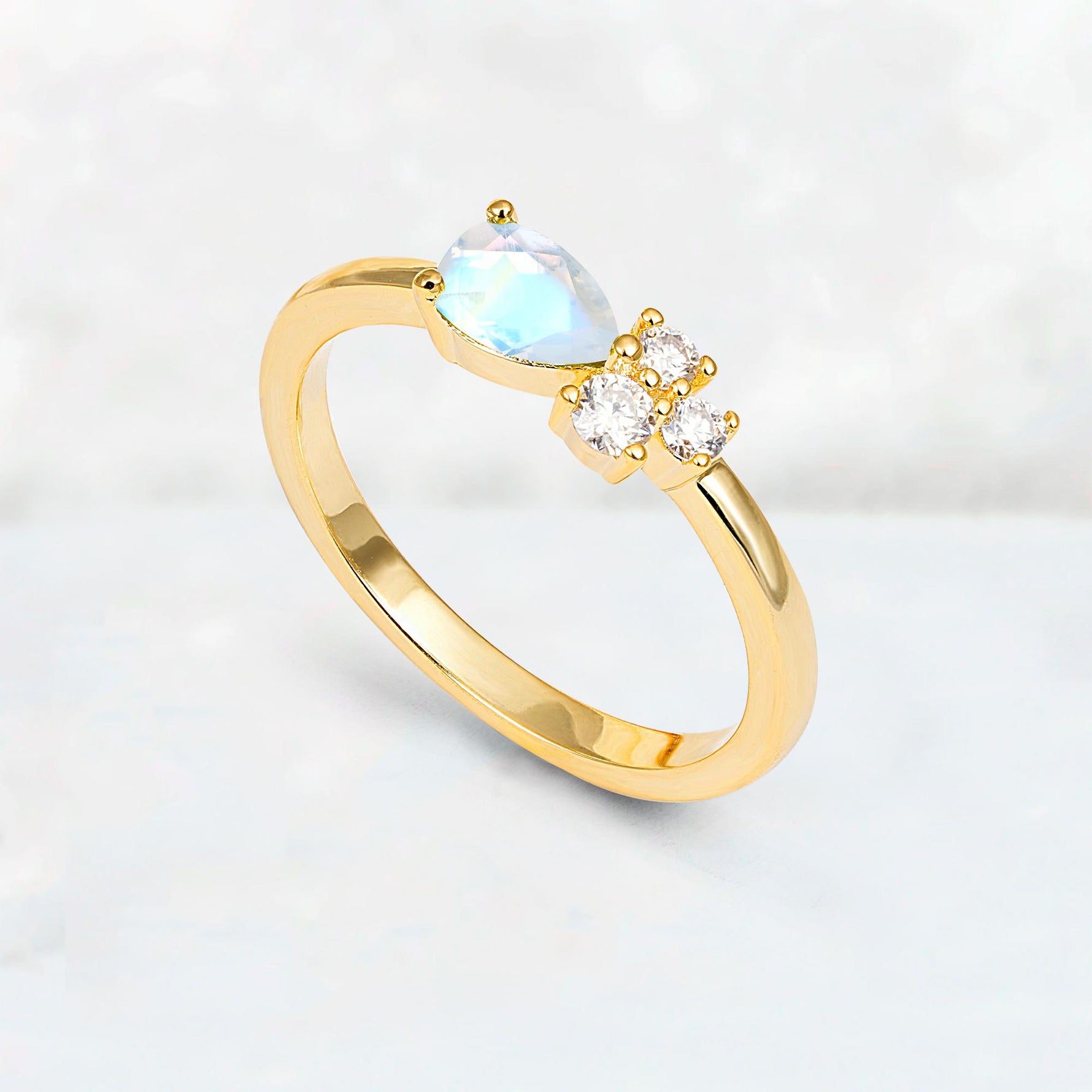 Minimalist East-West Pear Cut Moonstone Engagement Ring - Additional view