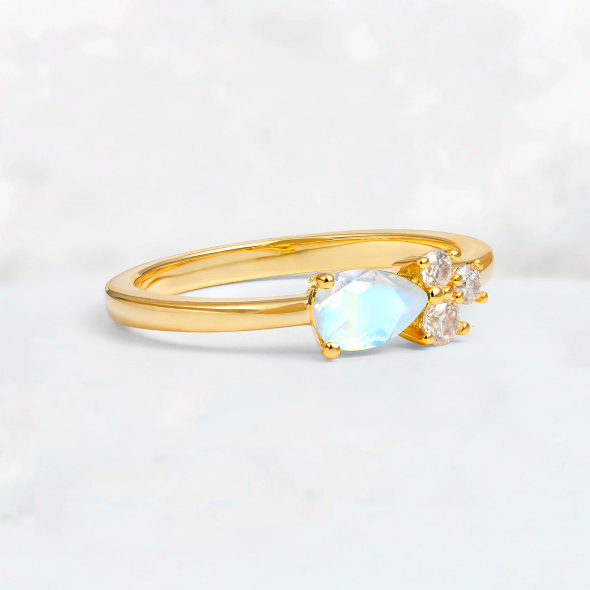 Minimalist East-West Pear Cut Moonstone Engagement Ring - Additional view