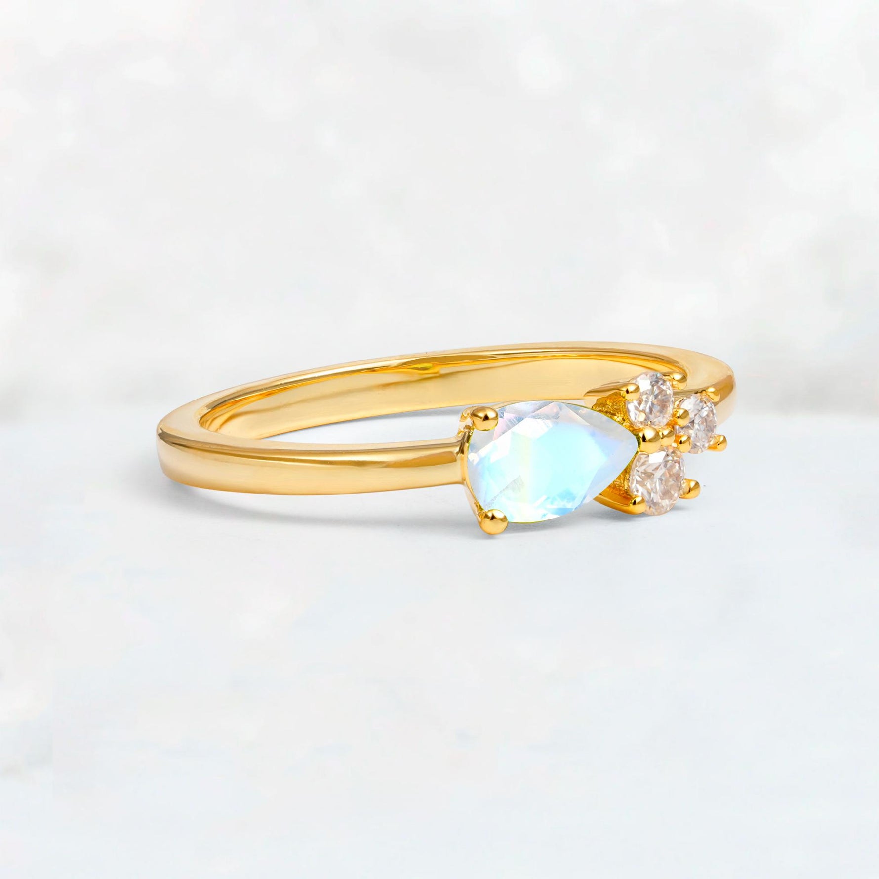 Minimalist East-West Pear Cut Moonstone Engagement Ring - Additional view