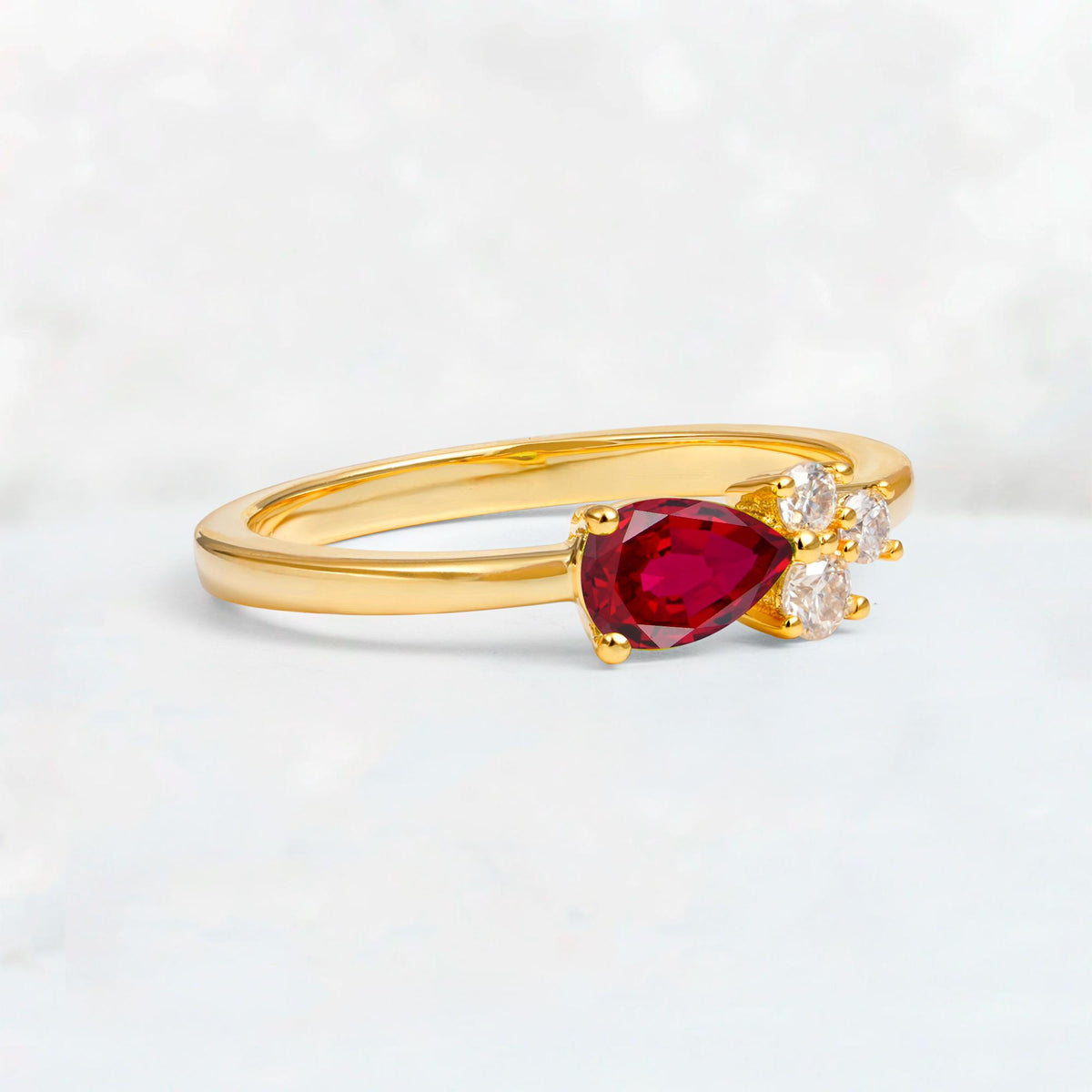 Minimalist East-West Pear Cut Ruby Engagement Ring - Additional view