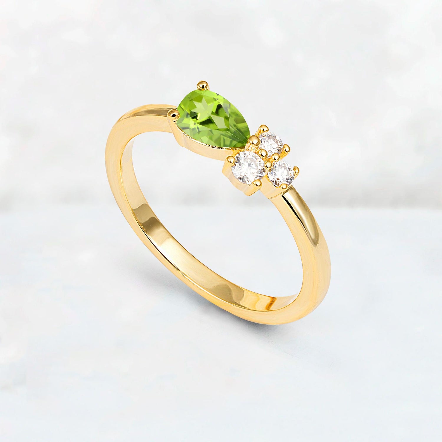 Minimalist East-West Pear Cut Peridot Engagement Ring - Additional view