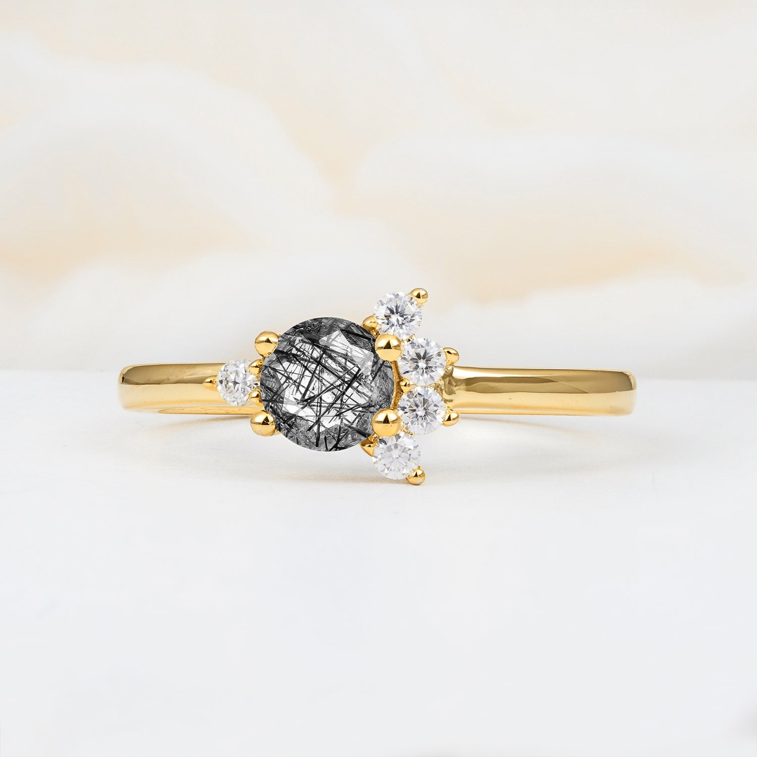 SR08791 Black Rutilated Quartz Ring - Yellow-Gold