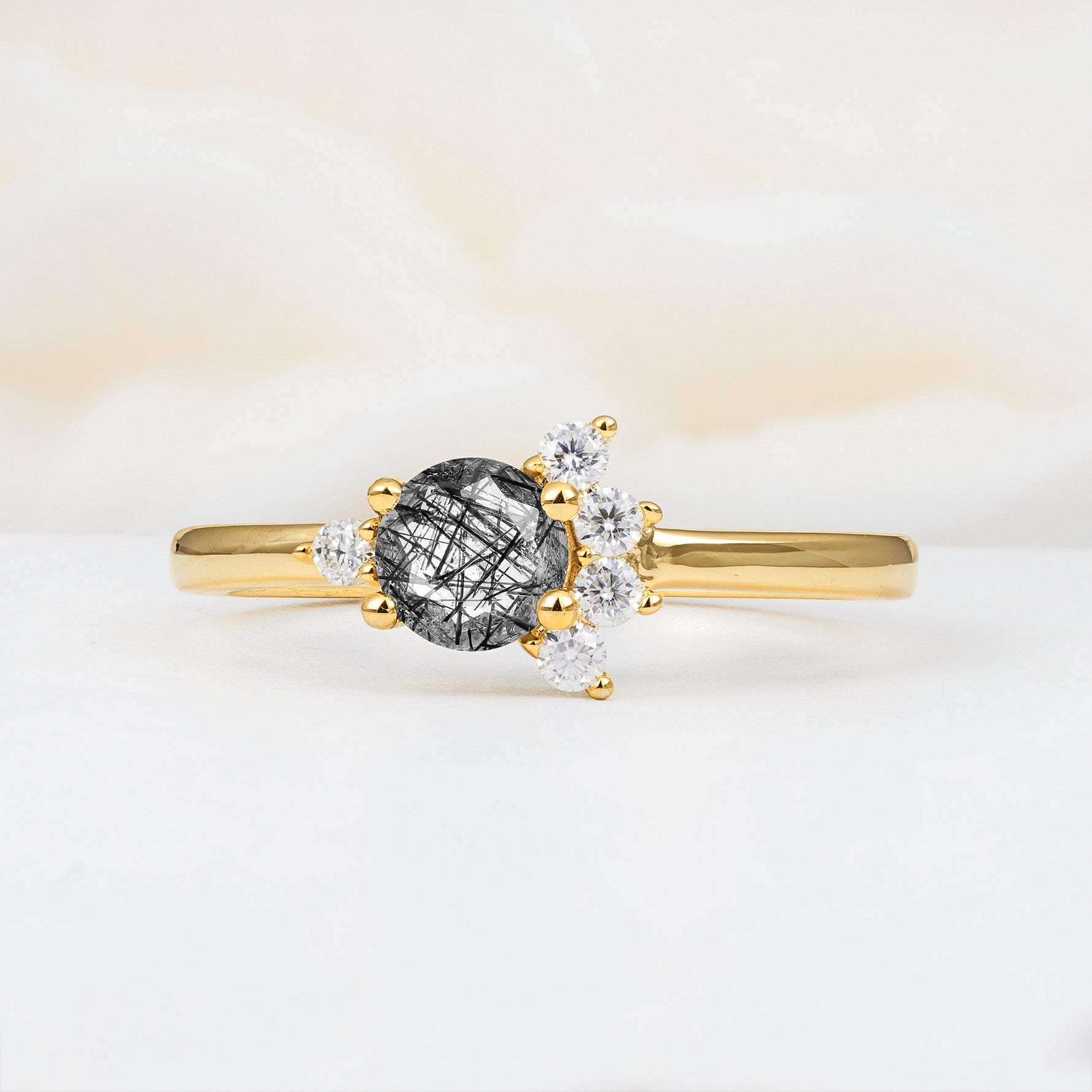 SR08791 Black Rutilated Quartz Ring - Yellow-Gold
