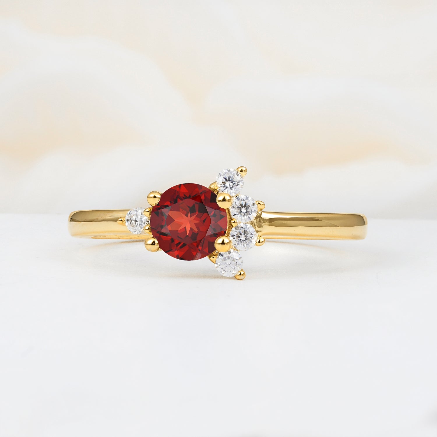 Classic Gold Leaf Garnet Engagement Ring with Oval Cut
