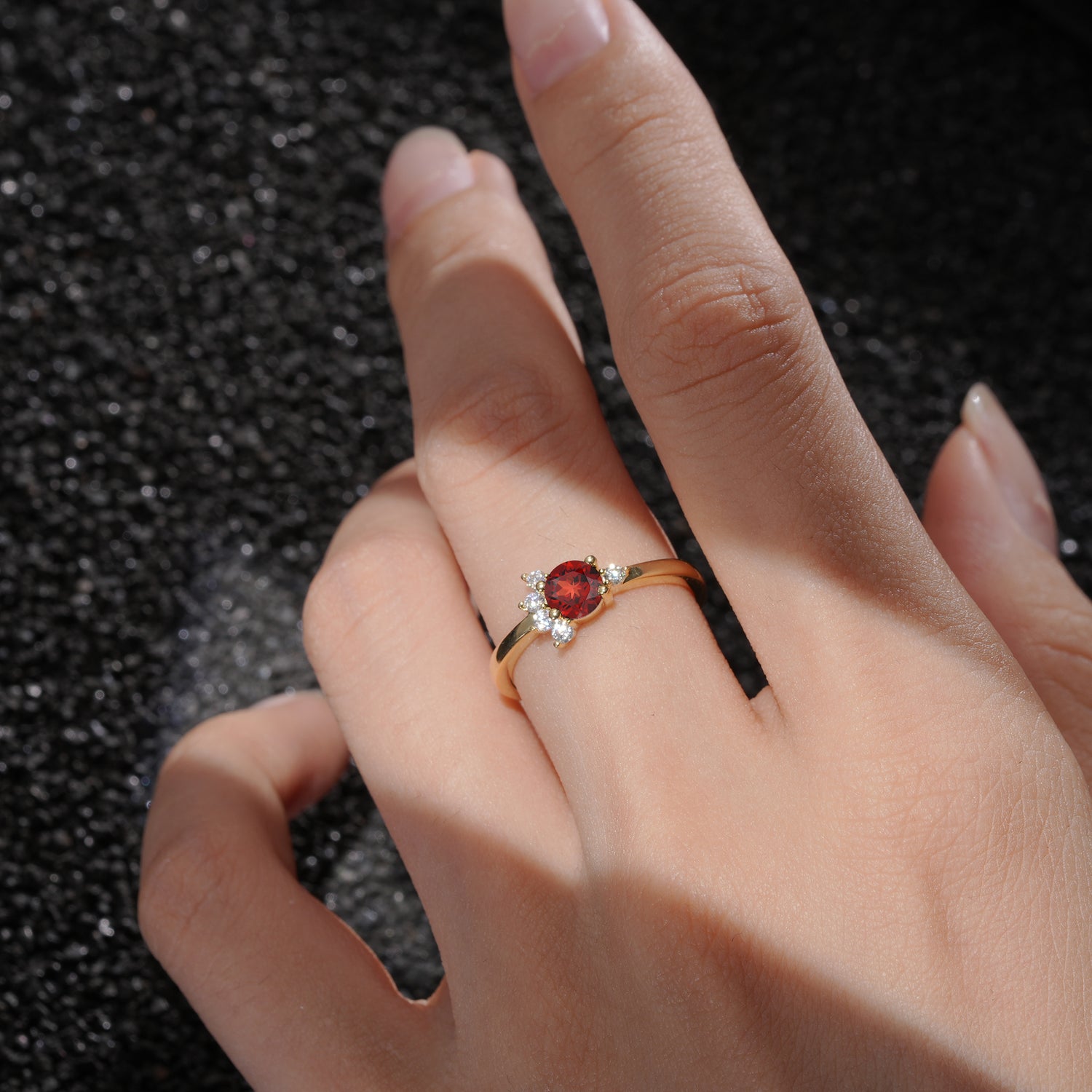 Classic Gold Leaf Garnet Engagement Ring with Oval Cut