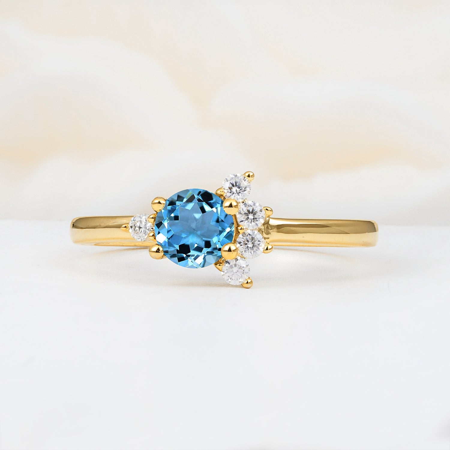 Classic Gold Leaf Aquamarine Engagement Ring with Oval Cut