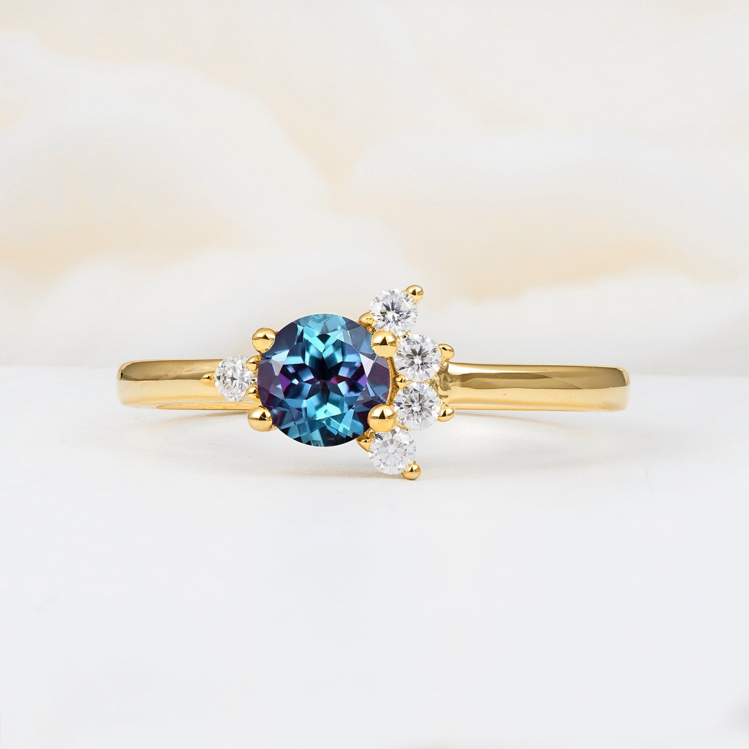 Classic Gold Leaf Alexandrite Engagement Ring with Oval Cut